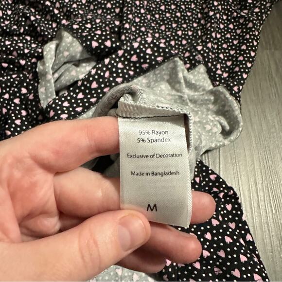 Betsey Johnson Black & Pink Heart Print 3/4 Sleeve Button Down Sleep Dress Sz M - Picture 6 of 8